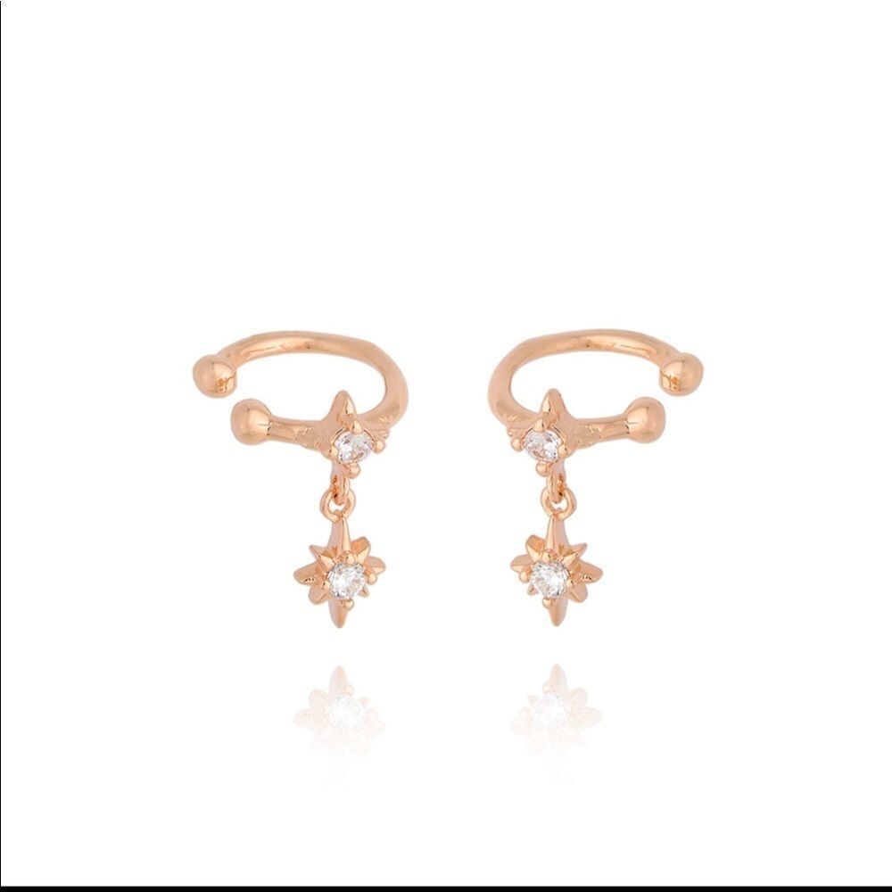 PAIR OF PIERCING FAKE STAR RADIANT ZIRCONIA + ROSE GOLD PLATED